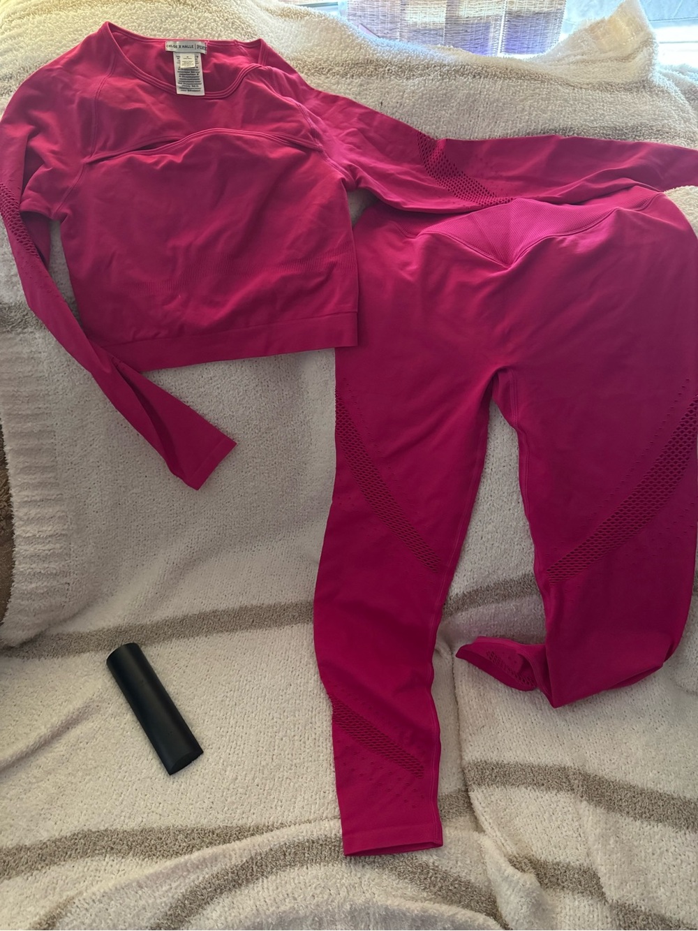 PINK Victoria's Secret Hot Pink Seamless Leggings & Crop Top Set